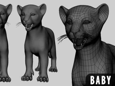 Beb&eacute; animal salvaje - Topolog&iacute;a Mapa UV Modelo 3D