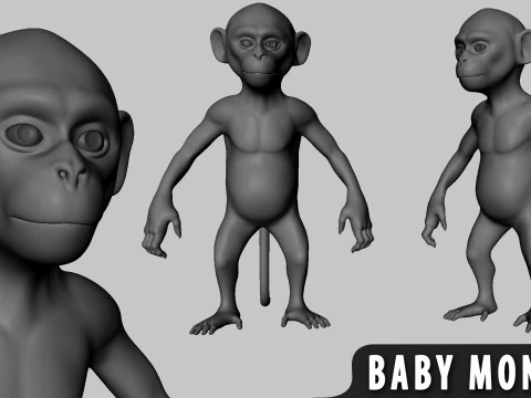 Beb&eacute; animal salvaje - Topolog&iacute;a Mapa UV Modelo 3D