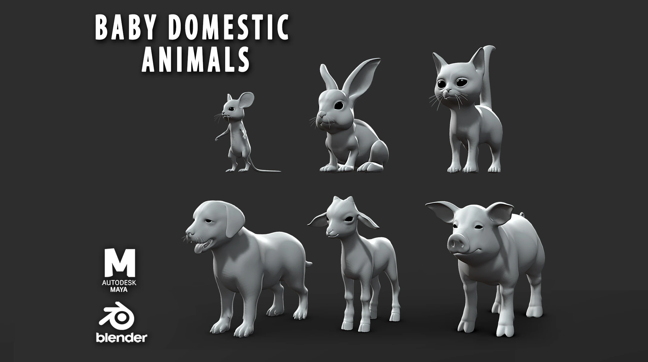 Baby Animals Domestic - Topology UV Map 3D Model .c4d .max .obj .3ds .fbx .stl .blend 