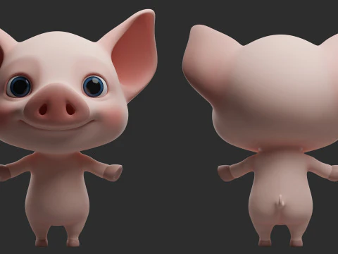 Cartoon Pig - Topology UV map 3D Model