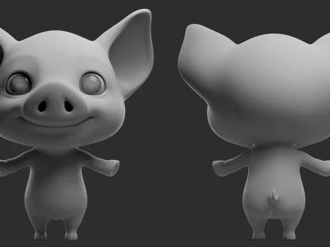Cartoon Pig - Topology UV map 3D Model