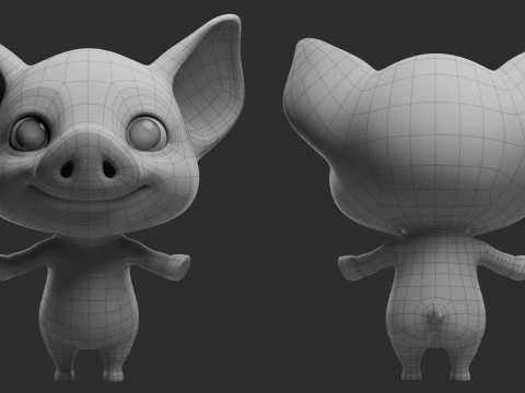 Cartoon Pig - Topology UV map 3D Model