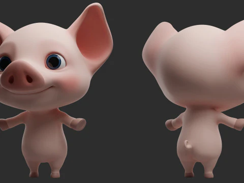 Cartoon Pig - Topology UV map 3D Model