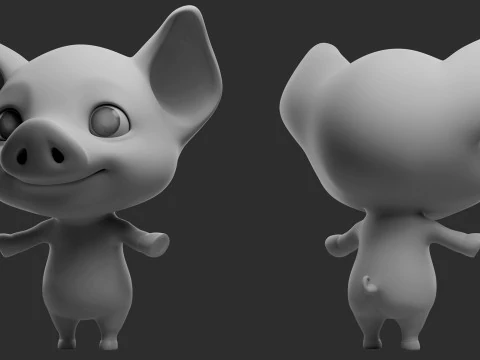 Cartoon Pig - Topology UV map 3D Model