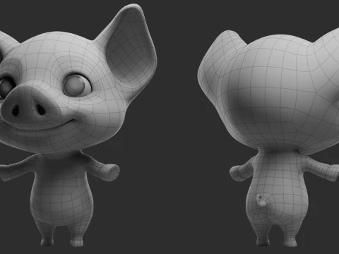 Cartoon Pig - Topology UV map 3D Model
