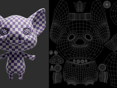Cartoon Pig - Topology UV map Modèle 3D