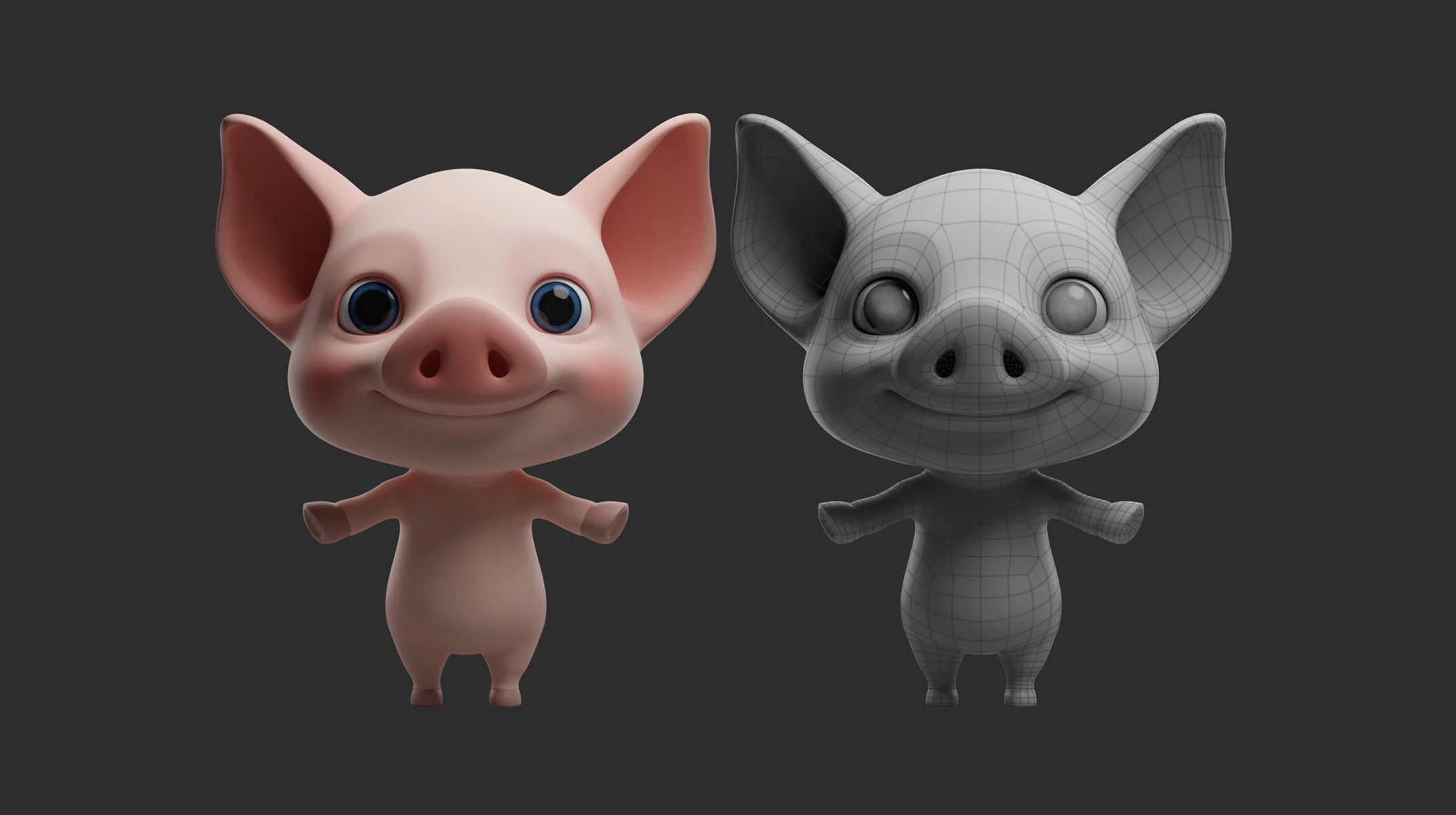 Cartoon Pig - Topology UV map 3D Model .c4d .max .obj .3ds .fbx .stl .blend 
