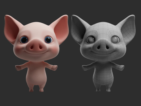 Cartoon Pig - Topology UV map 3D Model