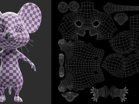 Cartoon Mouse - Topology UV map 3D Model