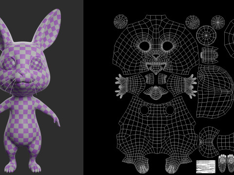 Cartoon Rabbit - Topology UV map Modèle 3D