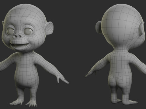 Cartoon Primate Pack - Topology UV map 3D Model