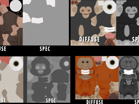 Cartoon Primate Pack - Topology UV map 3D Model