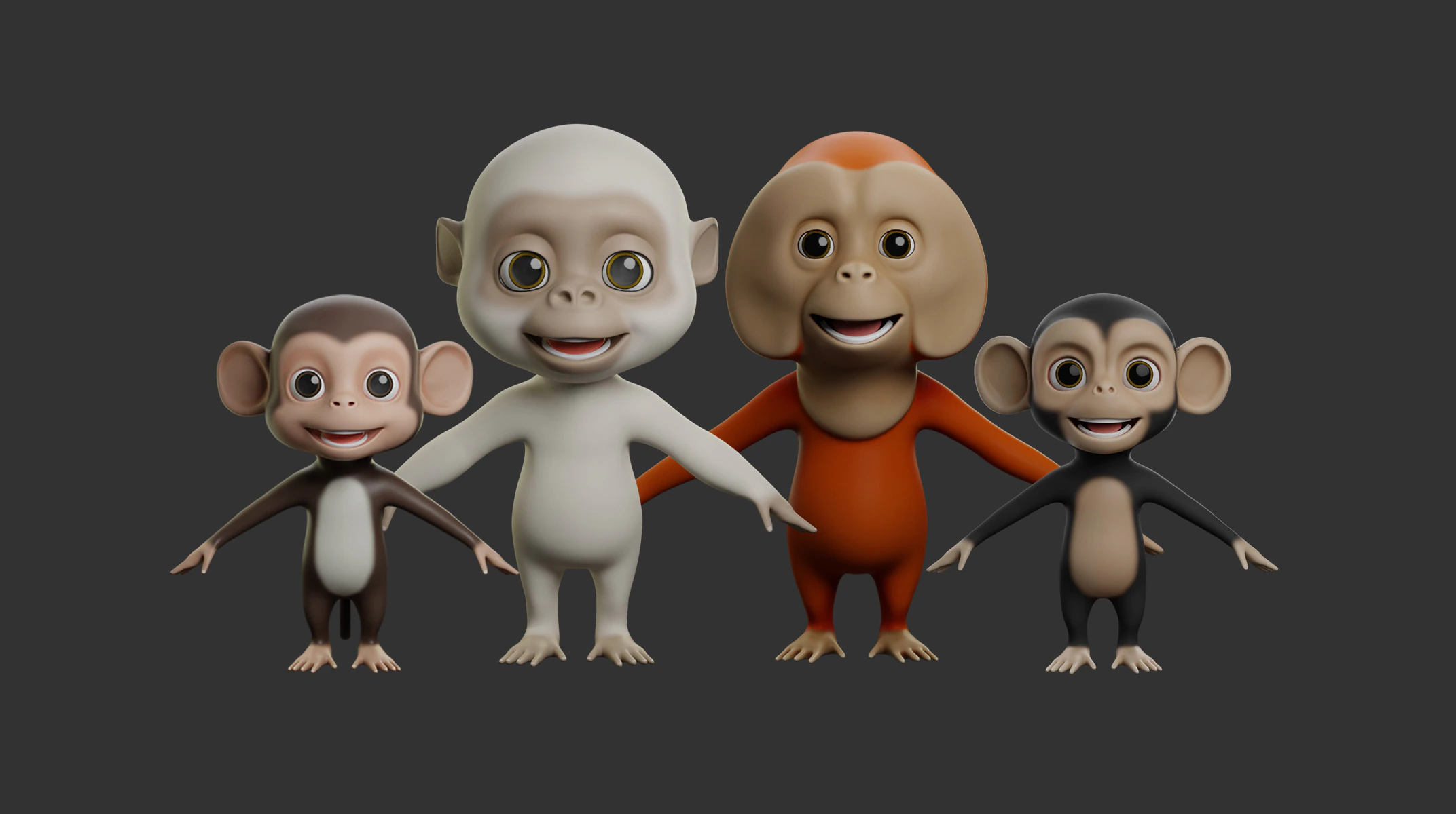 Cartoon Primate Pack - Topology UV map 3D Model .c4d .max .obj .3ds .fbx .stl .blend