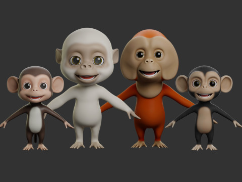Cartoon Primate Pack - Topology UV map Model 3D