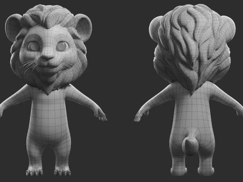 Cartoon Lion - Topology UV map 3D Model