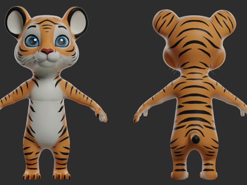 Cartoon Tiger - Topology UV map 3D Model