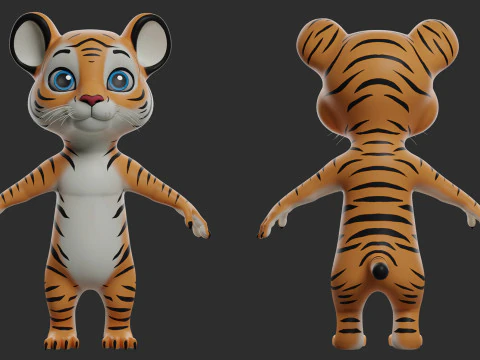 Cartoon Tiger - Topology UV map 3D Model