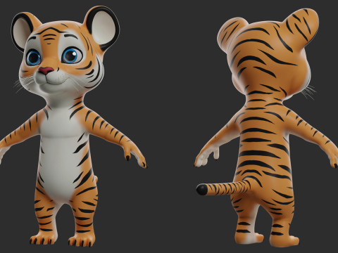 Cartoon Tiger - Topology UV map 3D Model