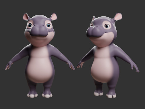 Cartoon Hippo - Topology UV map 3D Model