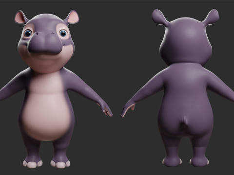 Cartoon Hippo - Topology UV map Modelo 3D