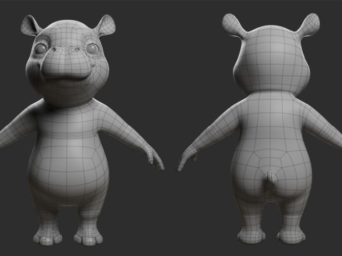 Cartoon Hippo - Topology UV map Modelo 3D