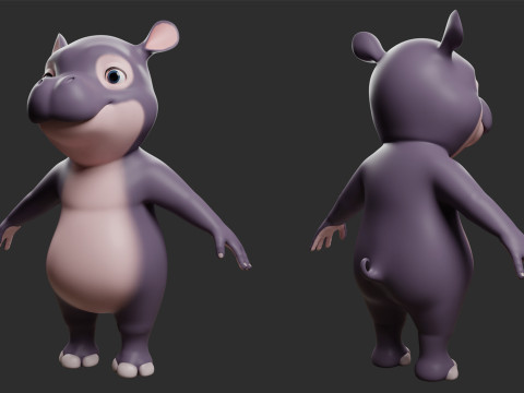 Cartoon Hippo - Topology UV map Modelo 3D