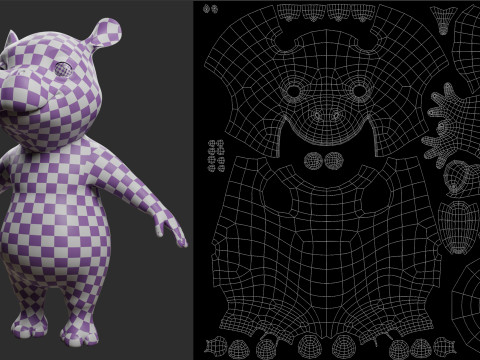 Cartoon Hippo - Topology UV map Modelo 3D