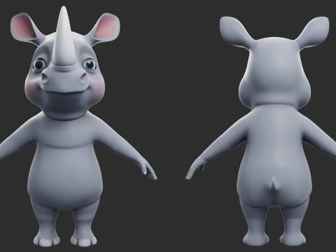 Cartoon Rhino - Topology UV map 3D Model