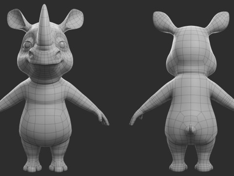 Cartoon Rhino - Topology UV map 3D 모델