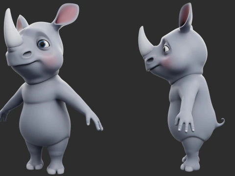 Cartoon Rhino - Topology UV map 3D Model