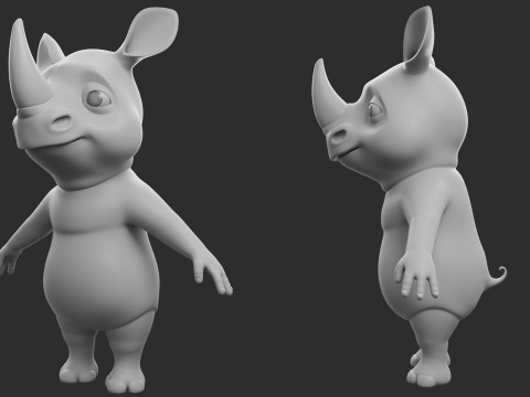 Cartoon Rhino - Topology UV map 3D 모델