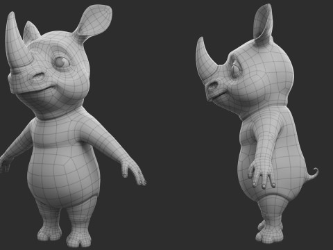 Cartoon Rhino - Topology UV map 3D 모델