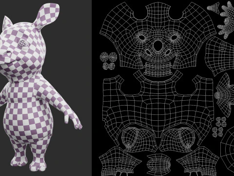 Cartoon Rhino - Topology UV map 3D Model