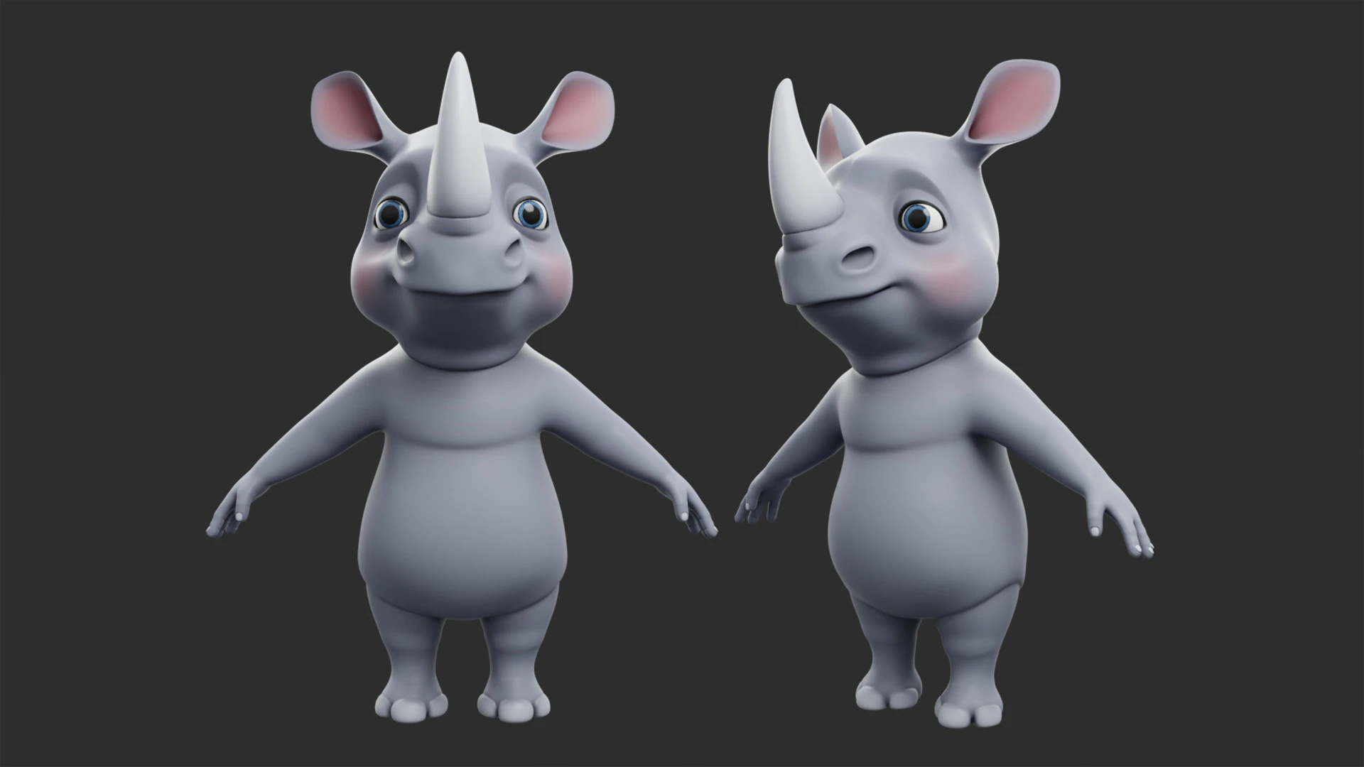 Cartoon Rhino - Topology UV map 3D Model .c4d .max .obj .3ds .fbx .stl .blend 