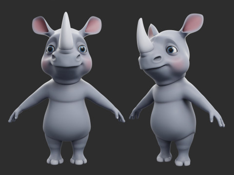 Cartoon Rhino - Topology UV map 3Dモデル