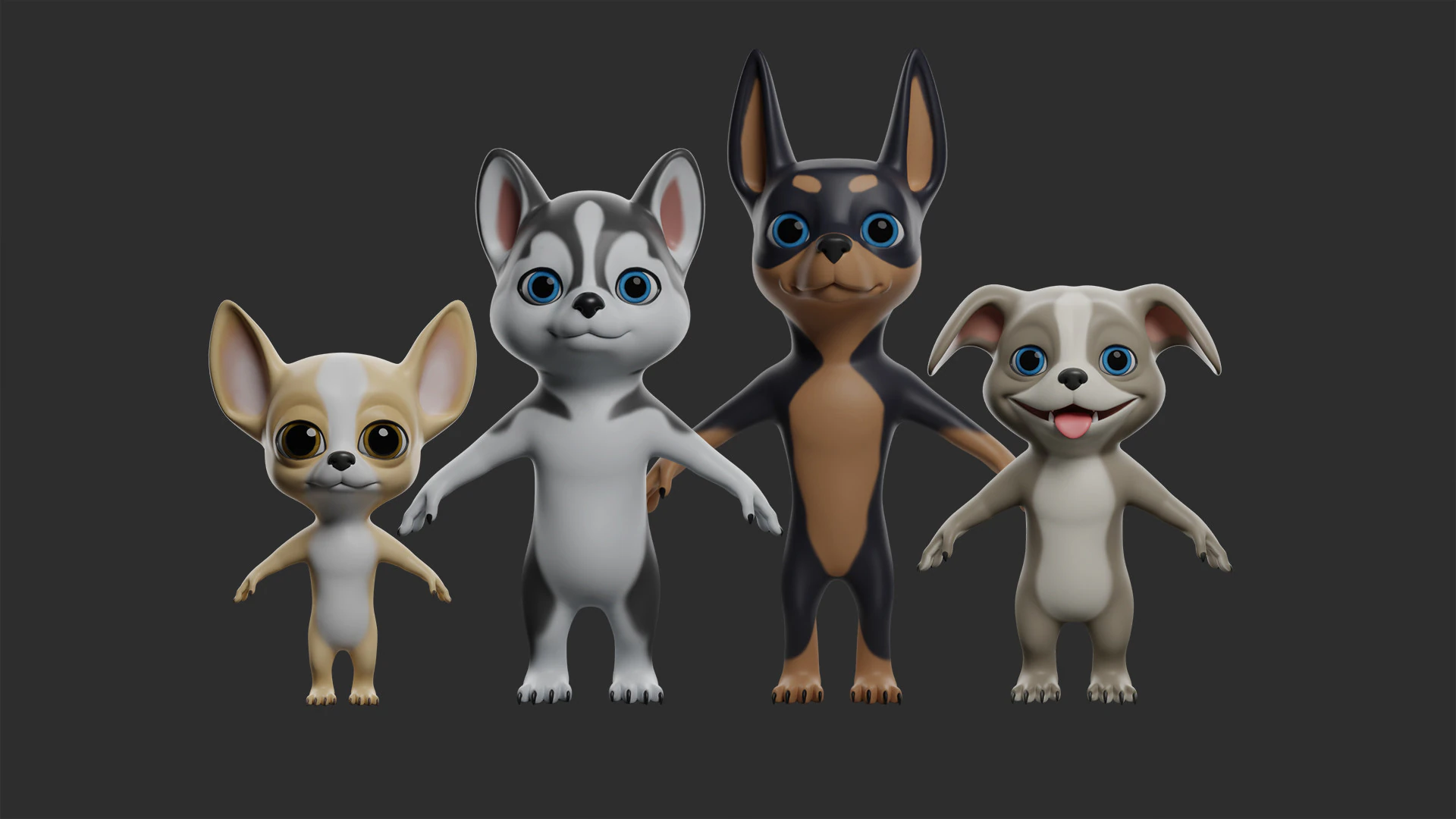 Cartoon Dog Pack - Topology UV map 3D Model .c4d .max .obj .3ds .fbx .stl .blend 