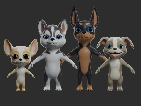 Cartoon Dog Pack &ndash; Topologie-UV-Karte 3D Modell