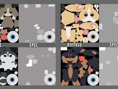 Cartoon Dog Pack - Topology UV map 3D Model