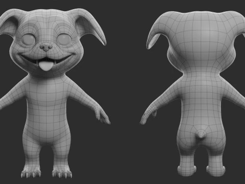 Cartoon Dog Pack - Topology UV map 3D Model