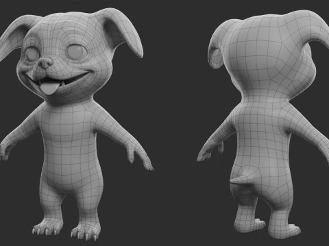 Cartoon Dog Pack - Topology UV map 3D Model