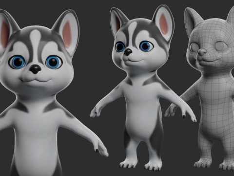 Cartoon Dog Pack - Topology UV map 3D Model