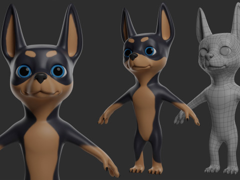 Cartoon Dog Pack - Topology UV map 3D Модель