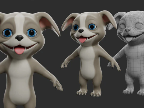 Cartoon Dog Pack - Topology UV map 3D Model