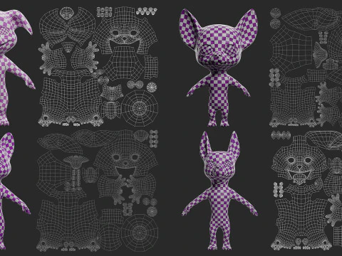 Cartoon Dog Pack - Topology UV map 3D Model