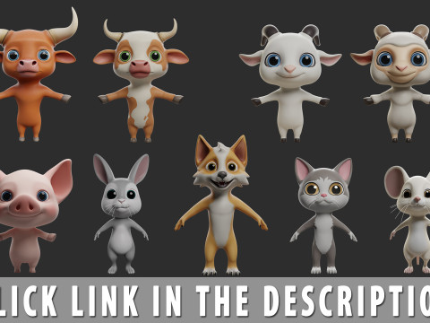 10 Wild Animals Cartoon - Topology Uv Map 3D Modell