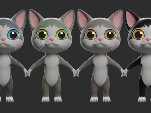 9 Domestic Animals Cartoon - Topology Uv Map 3D Modell