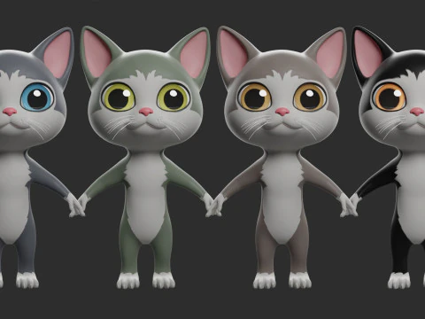 9 Domestic Animals Cartoon - Topology Uv Map 3D Model
