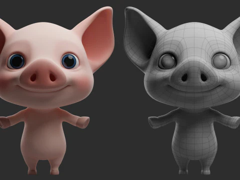 9 Domestic Animals Cartoon - Topology Uv Map 3D Model