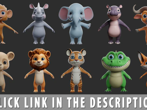 9 Domestic Animals Cartoon - Topology Uv Map 3D Model