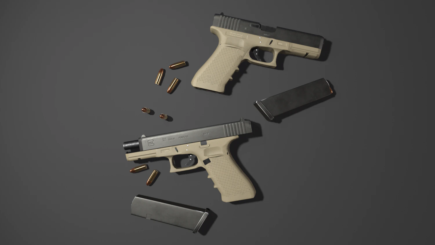 Pistol Glock 17 Gen 4 3D Model .c4d .max .obj .3ds .fbx .stl .blend 
